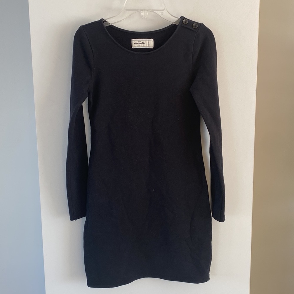 ABERCROMBIE kids girl long sleeve black dress L French terry stretch